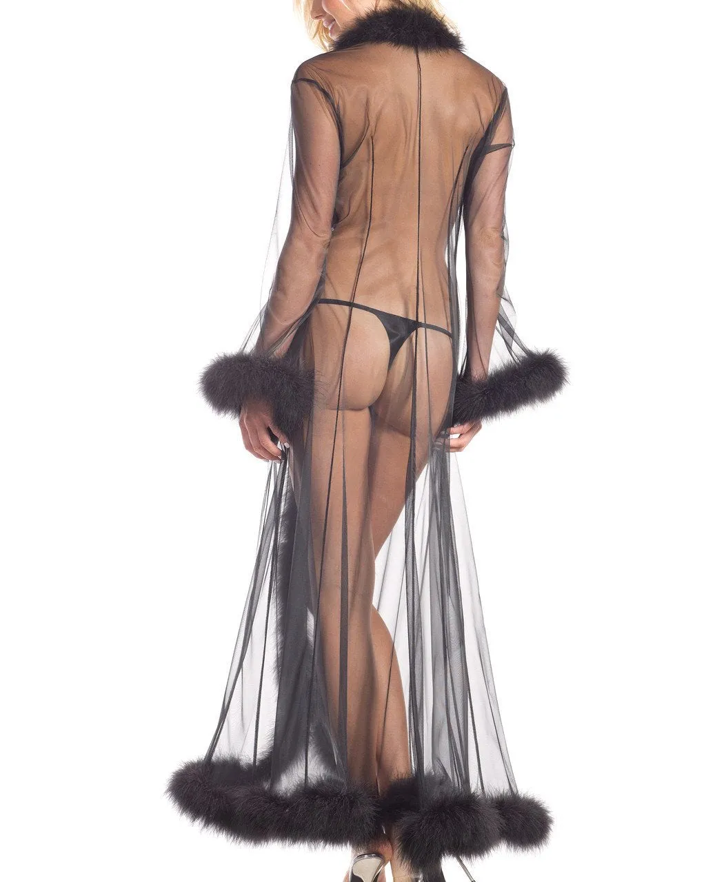 So Xxtra Feather Trim Sheer Long Robe