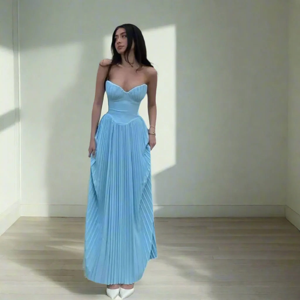 Strapless Pleated Maxi Dress