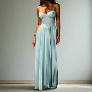 Strapless Pleated Maxi Dress