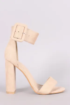 Suede Open Toe Ankle Strap Chunky Heel