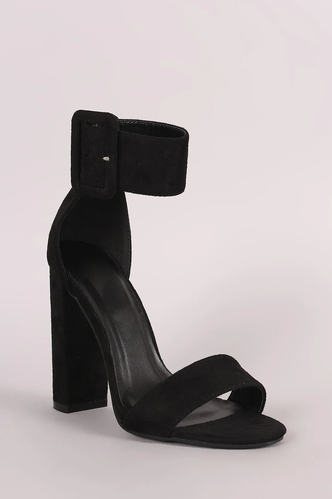 Suede Open Toe Ankle Strap Chunky Heel