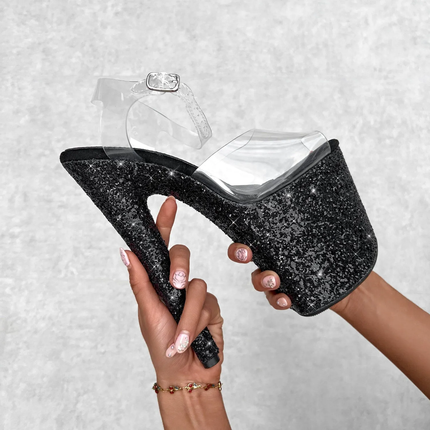 The Glitterati Xtra - Classic Stiletto Wide Fit - BLACK CAVIAR - 8INCH