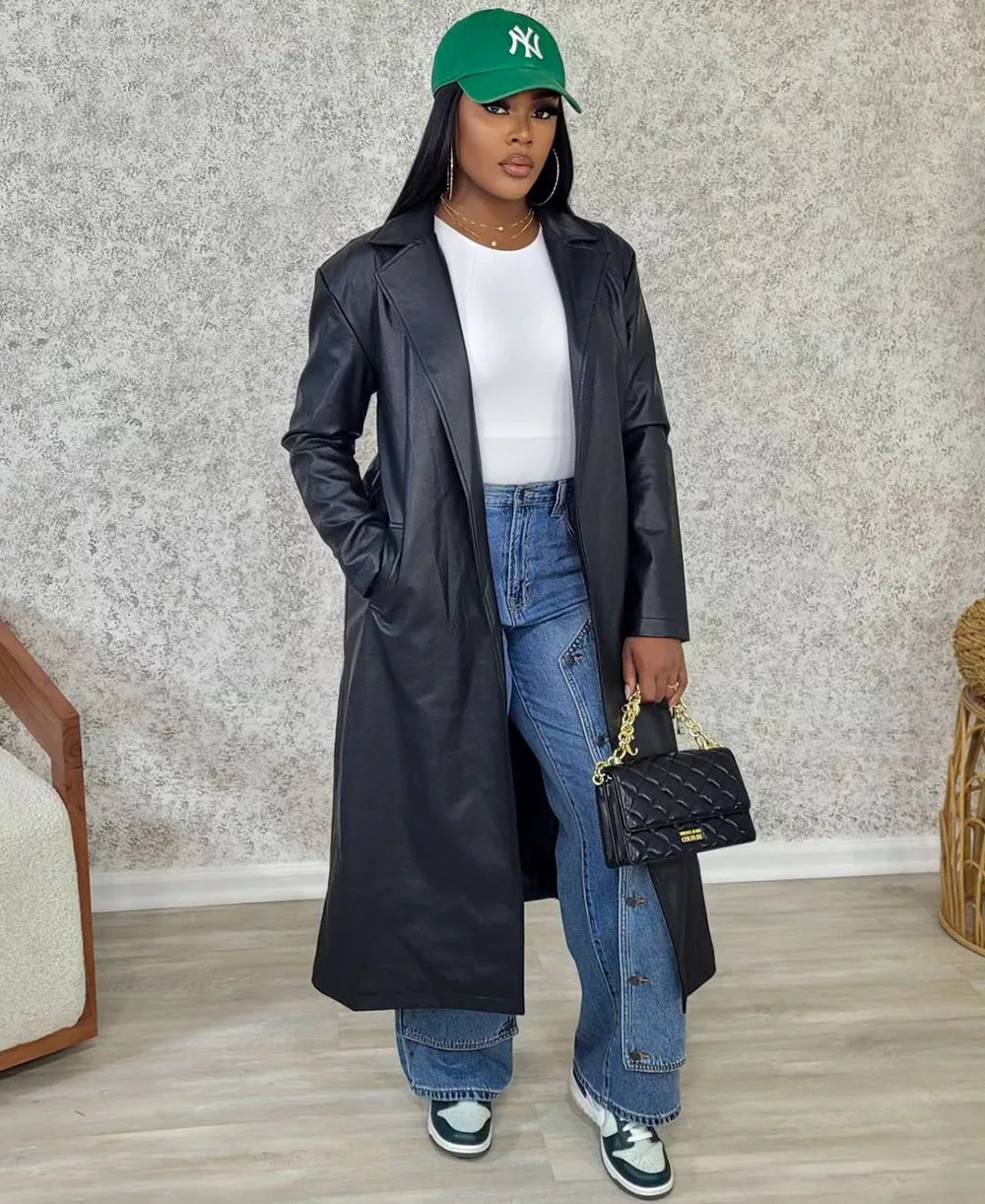 Trendy High-Waisted Button-Patch Wide-Leg Denim Jeans