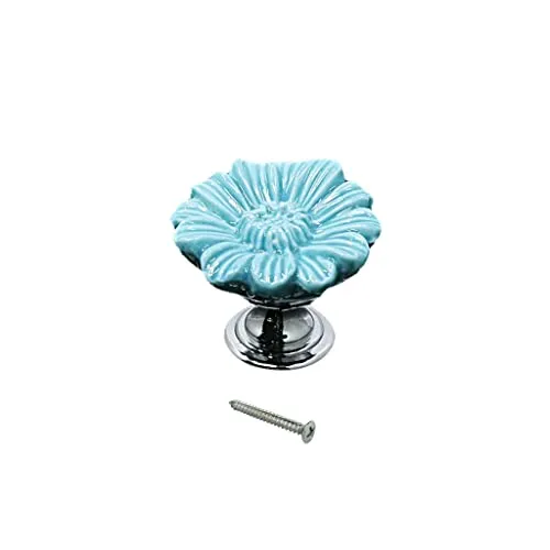 Trendy Retail® Ceramic Door Knob Cabinet Drawer Wardrobe Cupboard Daisy Pull Handle Blue