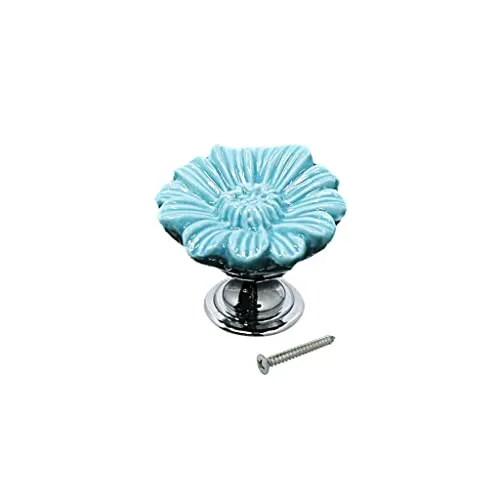 Trendy Retail® Ceramic Door Knob Cabinet Drawer Wardrobe Cupboard Daisy Pull Handle Blue