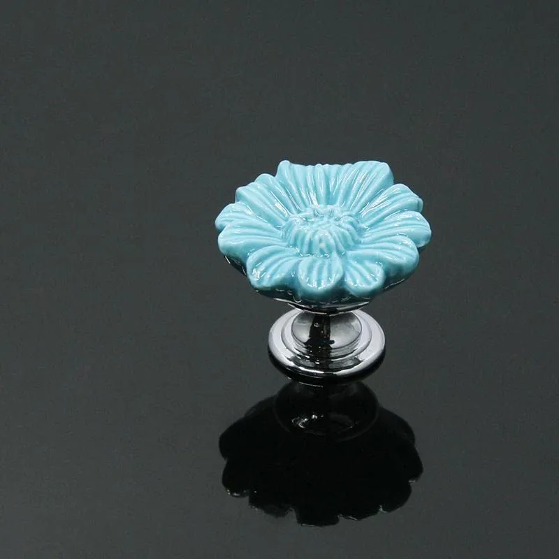 Trendy Retail® Ceramic Door Knob Cabinet Drawer Wardrobe Cupboard Daisy Pull Handle Blue