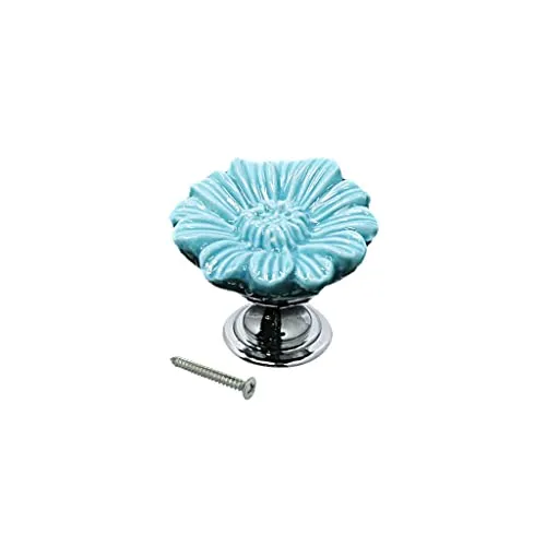 Trendy Retail® Ceramic Door Knob Cabinet Drawer Wardrobe Cupboard Daisy Pull Handle Blue