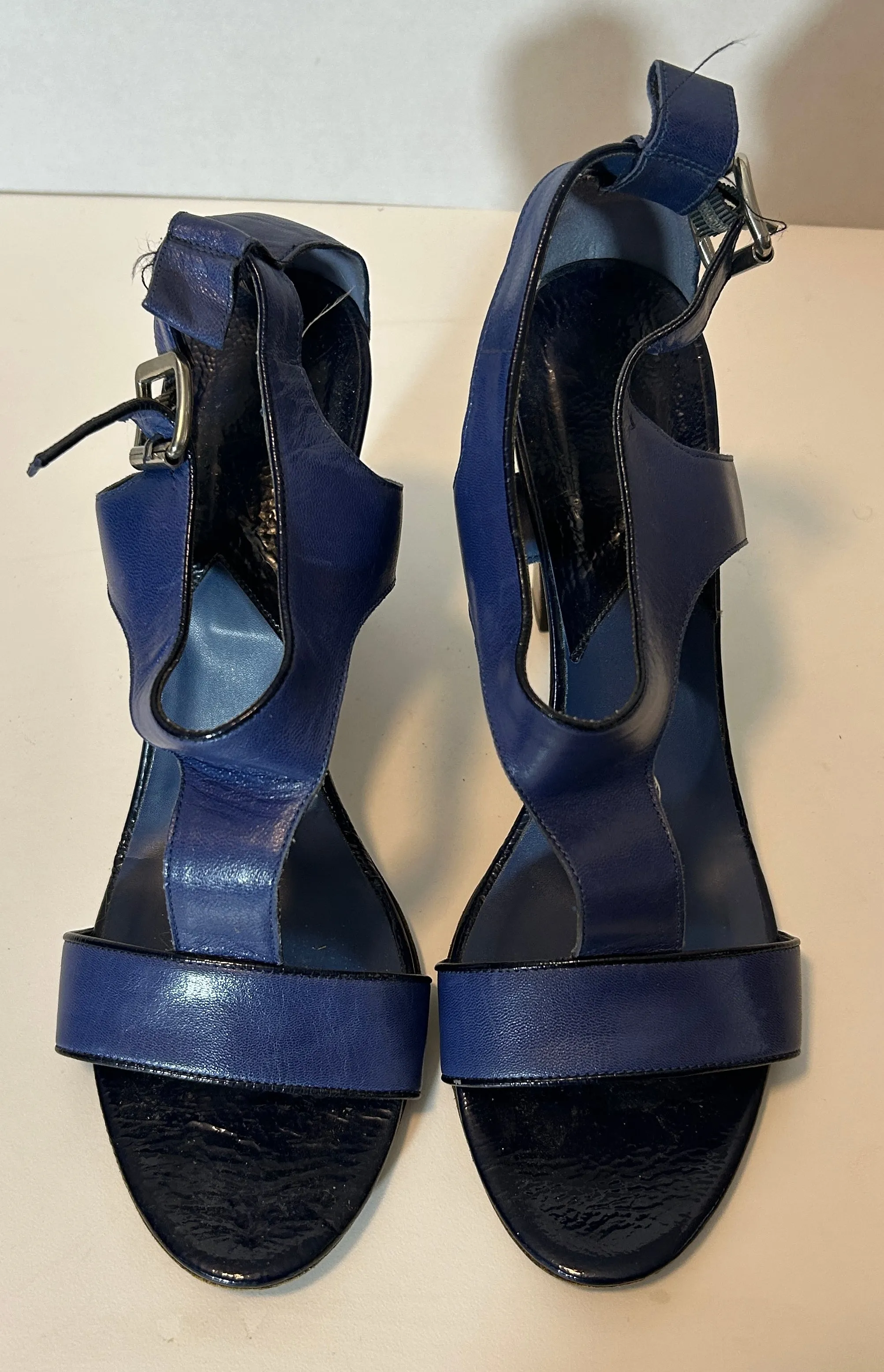 Vintage Blue Leather Strappy Block Heel Sandals – Size 10.5 – Made in Italy