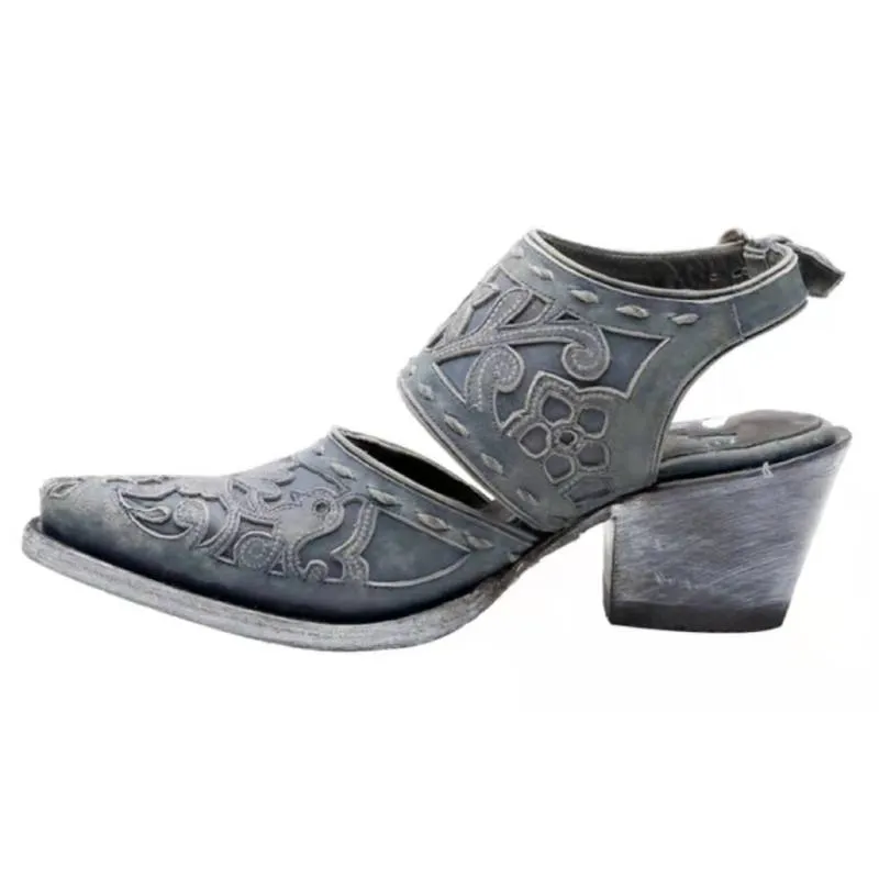 Vintage Closed Toe Block Low Heel Ankle Strap Sandals with Buckle