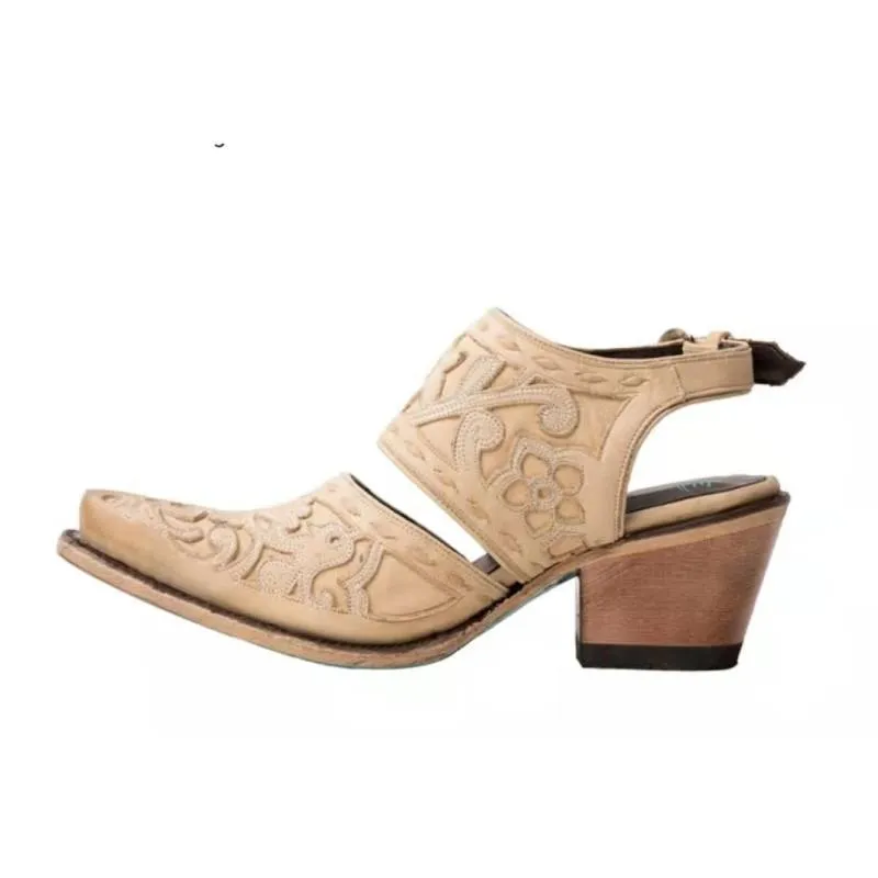 Vintage Closed Toe Block Low Heel Ankle Strap Sandals with Buckle