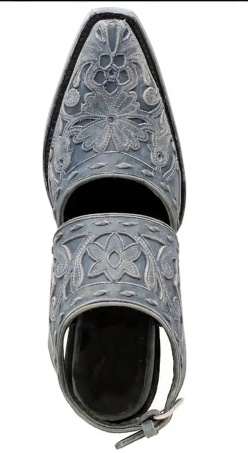 Vintage Closed Toe Block Low Heel Ankle Strap Sandals with Buckle
