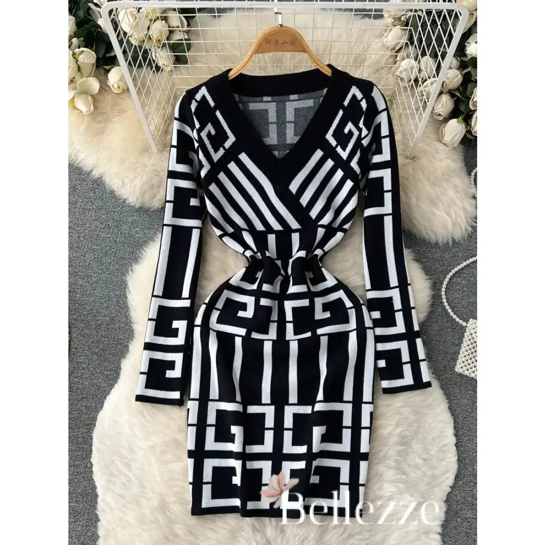 Vintage Knitted Wrap Hips Short Dress