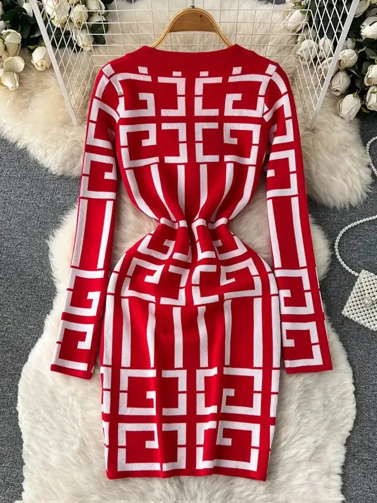Vintage Knitted Wrap Hips Short Dress