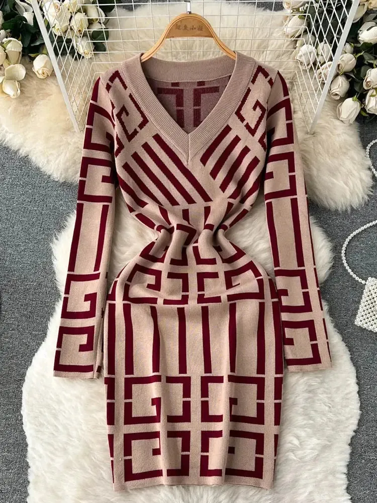 Vintage Knitted Wrap Hips Short Dress