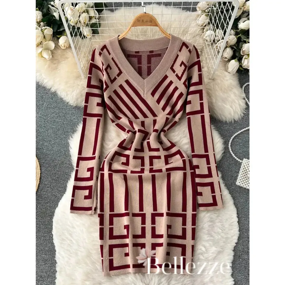 Vintage Knitted Wrap Hips Short Dress