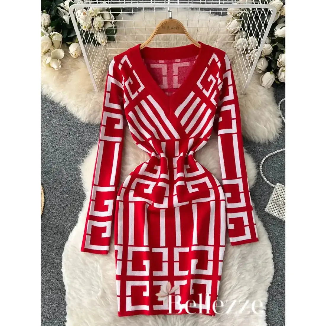Vintage Knitted Wrap Hips Short Dress