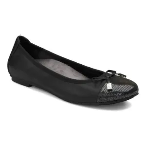 Vionic Women's Spark Minna Ballet Flat - Ladies Cap Toe Walking Flats with Concealed Orthotic Arch Support Black