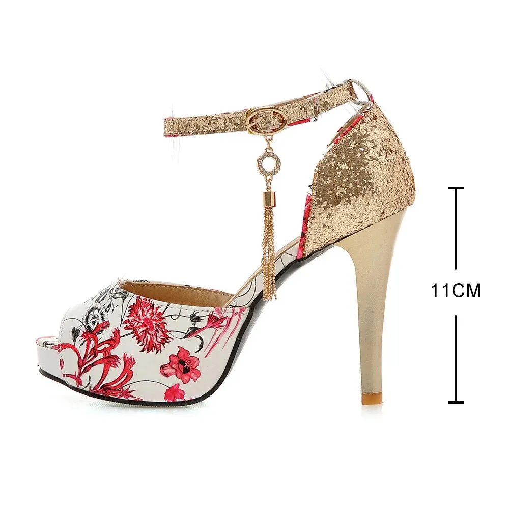 Women's Summer Flower Print Platform Sandals Heels