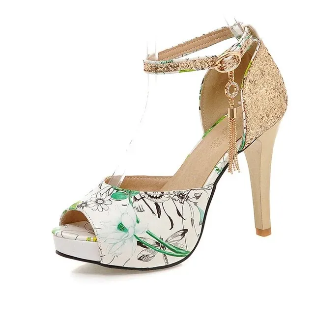 Women's Summer Flower Print Platform Sandals Heels