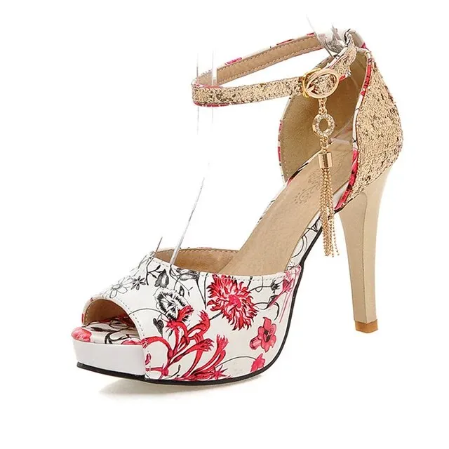 Women's Summer Flower Print Platform Sandals Heels